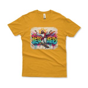Camiseta Jesus Skatista amarelo ouro