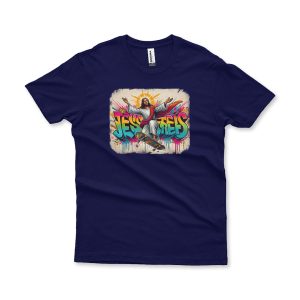 Camiseta Plus Size Jesus Skatista azul marinho